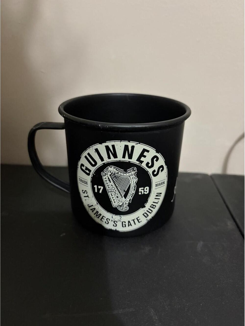 Guinness Harp St James Gate Dublin Black Enamel Camp Mug
